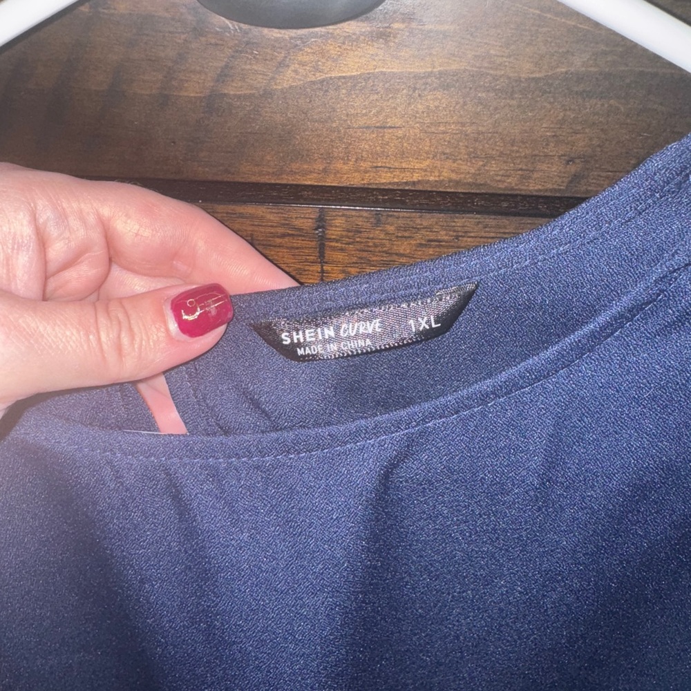 Navy Blue Ruffle Sleeve Top - Picture 2 of 2